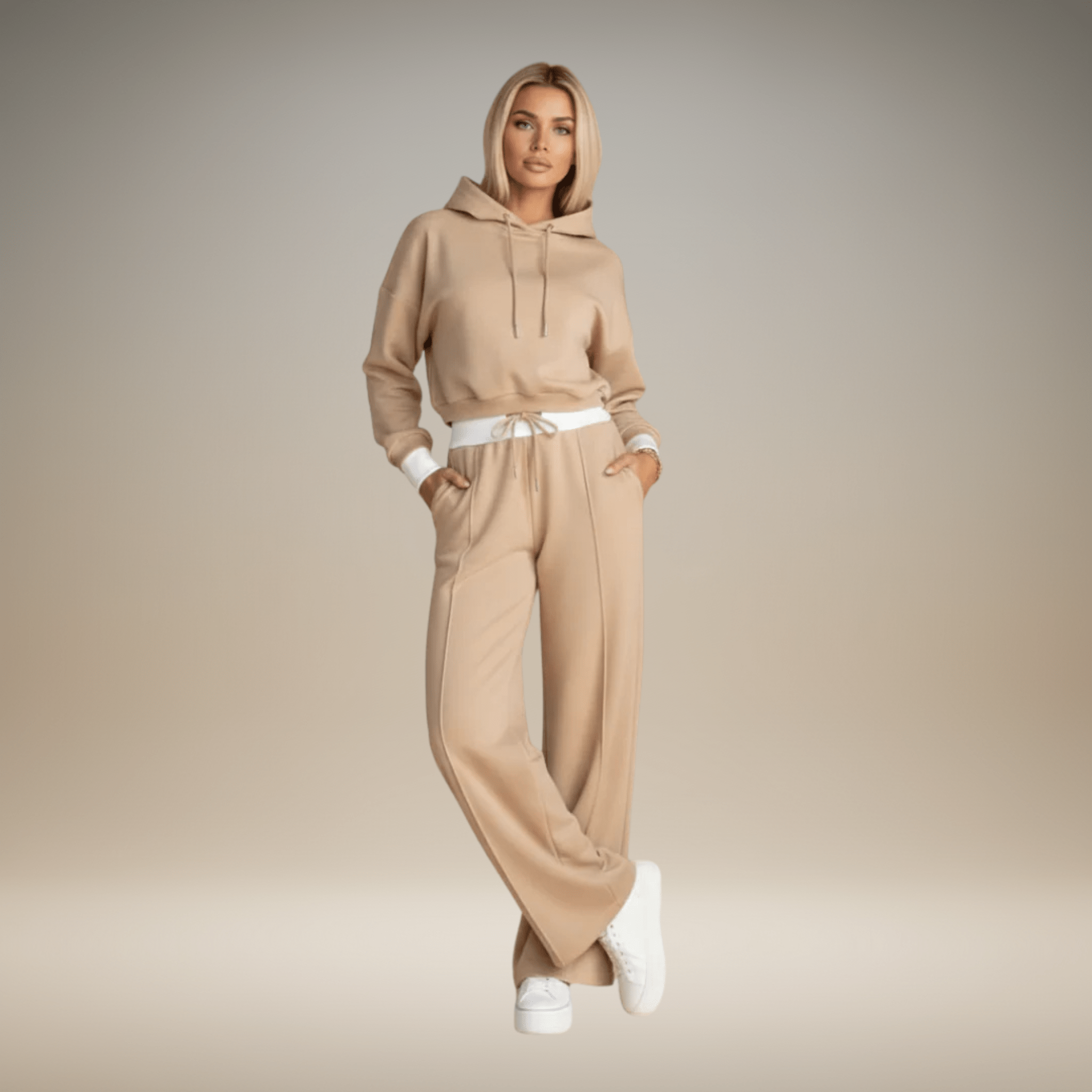 Megan | Trendy Cropped Women's Tracksuit Set with Wide-Leg Pants