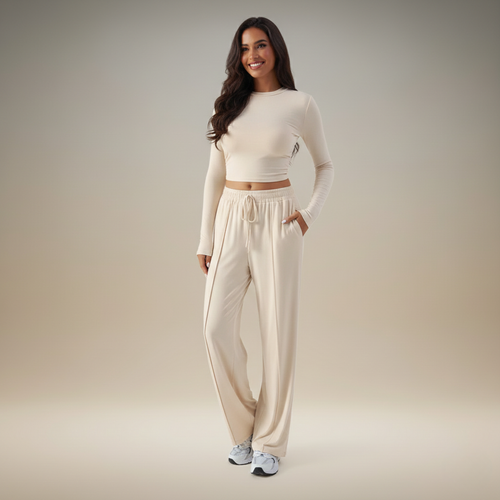 Casual Chic | Women's Two Piece Set with Wide Top & Elastic Pants | Comfortable Co Ord Sets for Everyday Wear