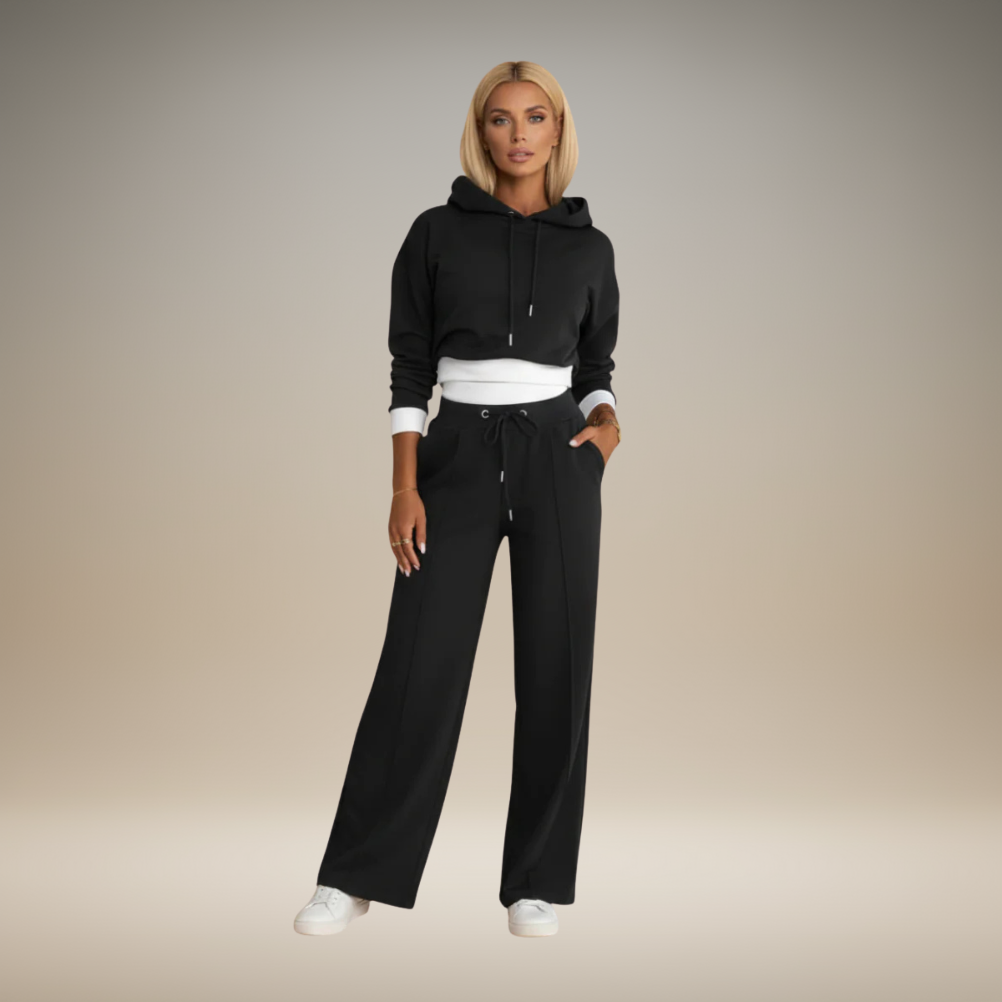 Megan | Trendy Cropped Women's Tracksuit Set with Wide-Leg Pants