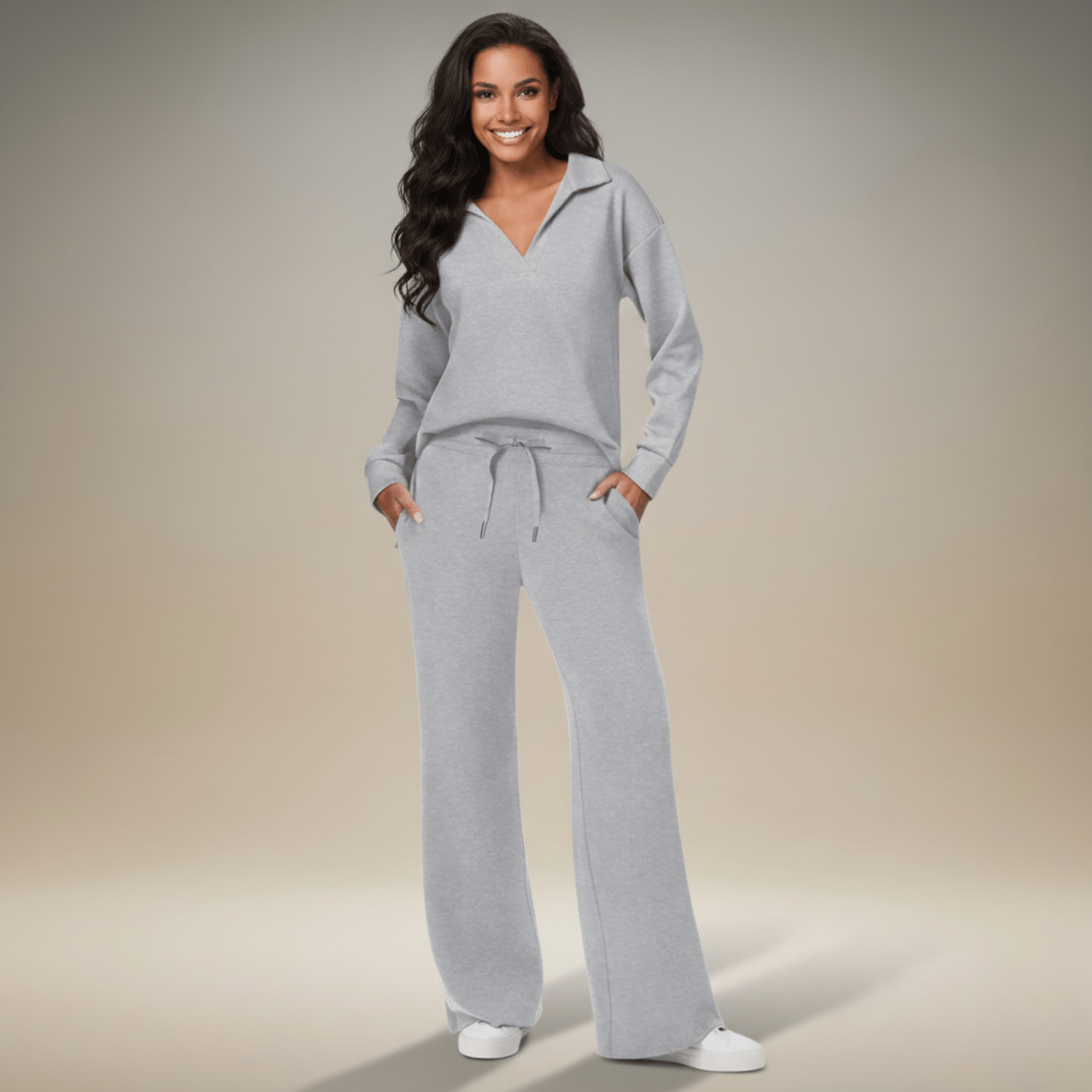 Samantha | Elegant V-Neck Women's Two Piece Set with Loose Pants