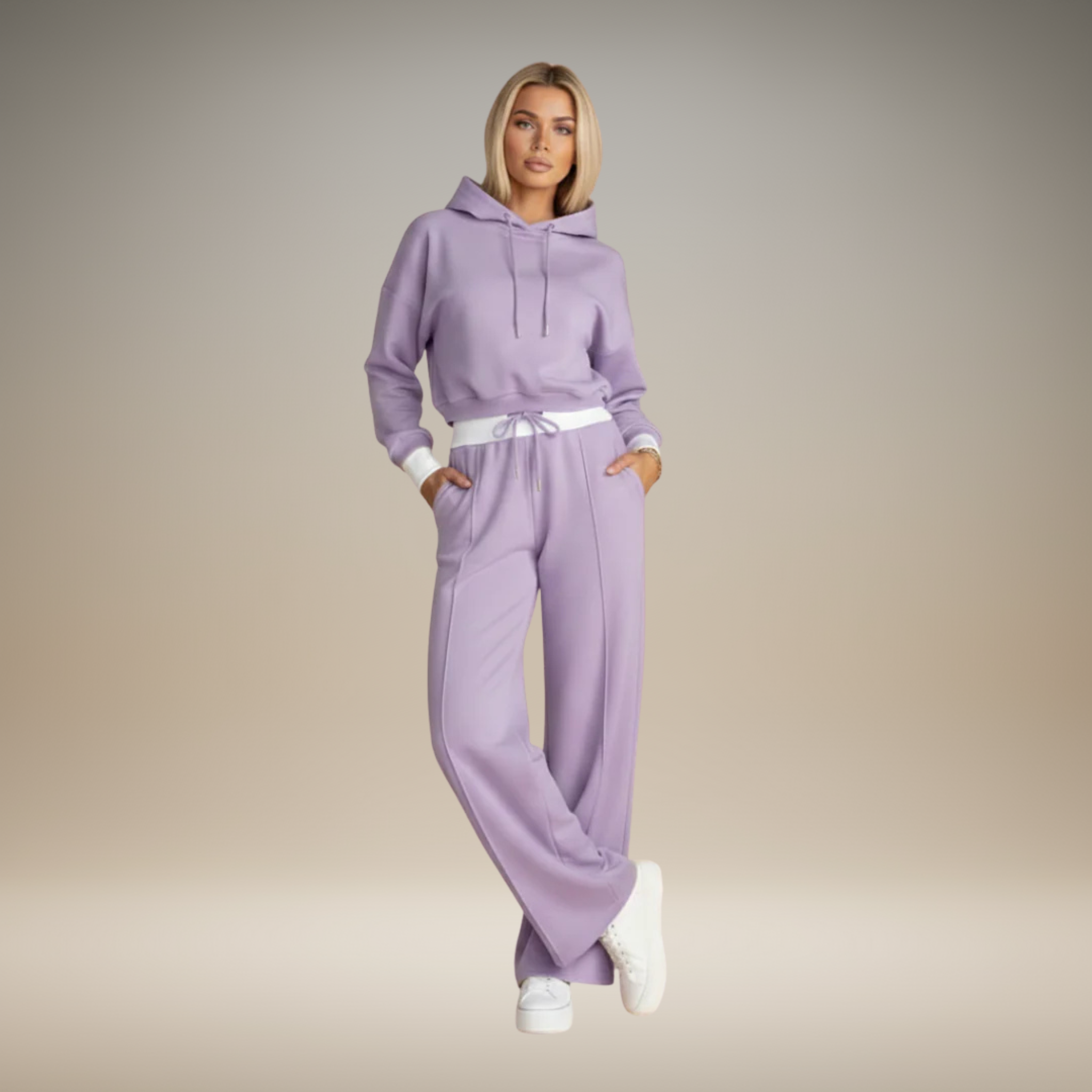 Megan | Trendy Cropped Women's Tracksuit Set with Wide-Leg Pants