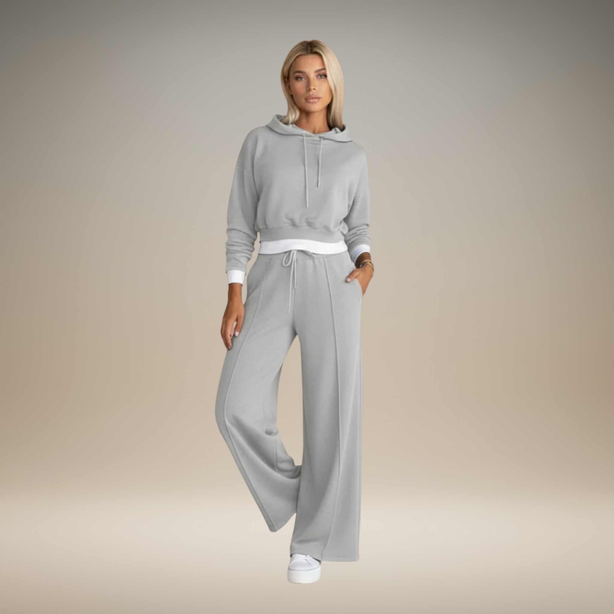 Megan | Trendy Cropped Women's Tracksuit Set with Wide-Leg Pants