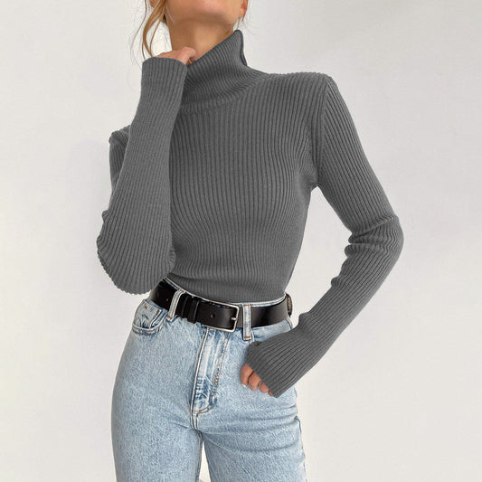 Women's Premium Ribbed Turtleneck Sweater - Slim Fit Long Sleeve Knit Pullover
